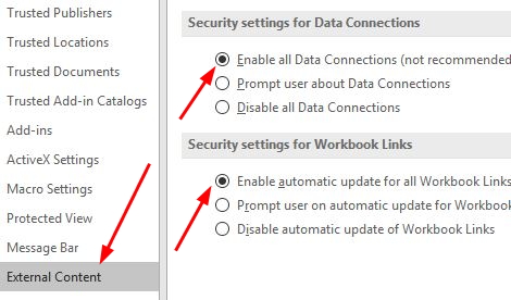 Excel Security Settings 2016